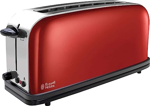 Russell Hobbs Tostapane Lungo, 2 Fette Di Pane Larghe, Griglia Integrata Scaldapanini, Toast, Scaldabrioche, Funzione Scongelamento, Raccoglibriociole