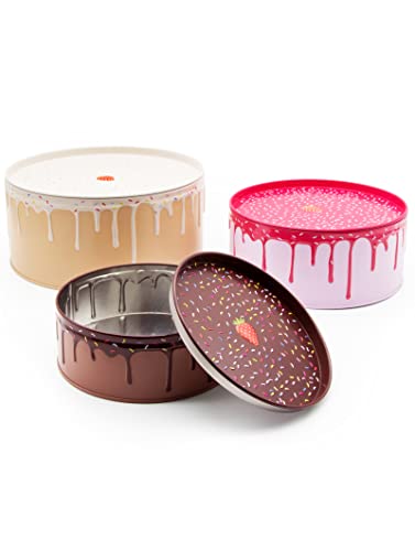 Suck Uk Sk Tincake1 - Set Di 3 Contenitori Da Cucina Impilabili Per Torte Rotondi, In Scatola Di Latta, 3 Colori Inclusi