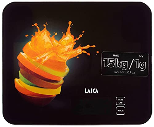 Laica Ks5015 Bilancia Da Cucina Elettronica, Nera, Vetro Temperato, Tasti Touch Sensor, 15 Kg, Elettrica, Giallo, Vetro;Vetro Temperato