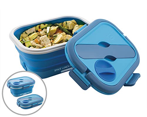 Macom Space Lunch To Go 864 Scaldavivande Elettrico A Riscaldamento Rapido Pieghevole Salvaspazio, 35 W, Smalto, Blu/Bianco