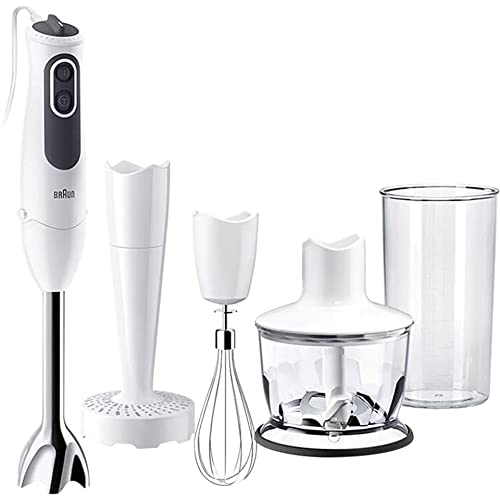 Braun Minipimer 3V Mq3137Wh Sauce Frullatore A Mano Elettrico, Anti-Schizzi, Powerbell Plus, Confezione Di Accessori Premium, 750 W, 600 Milliliters,