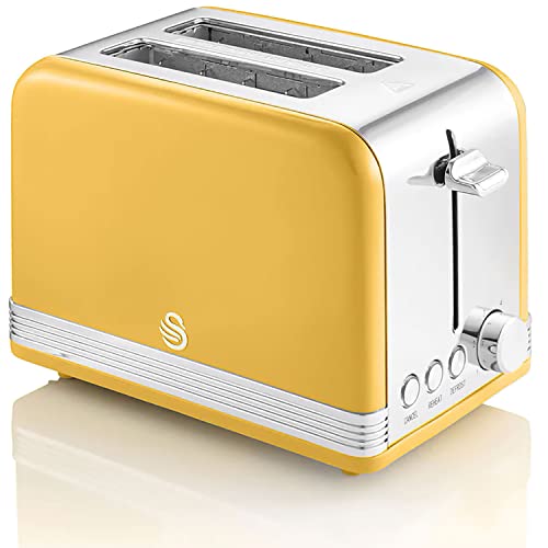 Swan Retro St19010Yelneu Tostapane A Fessura Larga 2 Fette, Design Vintage, 3 Funzioni: Scongelamento, Riscaldamento, Annullamento, 6 Regolatore Del L