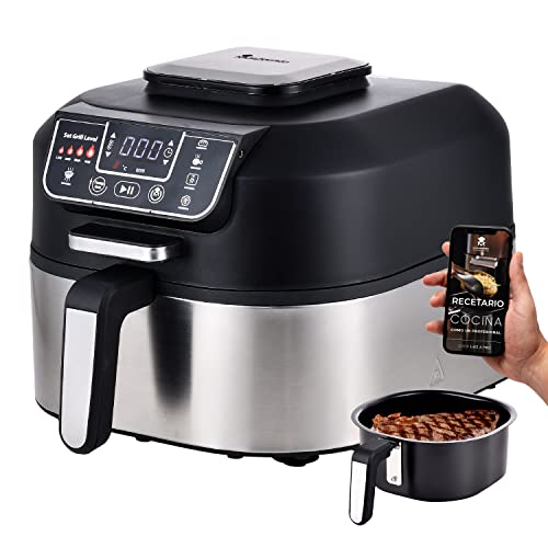 Masterpro Grill Senza Fumo | Robot Da Cucina Con Tecnologia Cyclonic Air Max 260º Di 1760W Di Potenza | 5 Funzioni In 1 | Friggitrice Ad Aria | Friggi