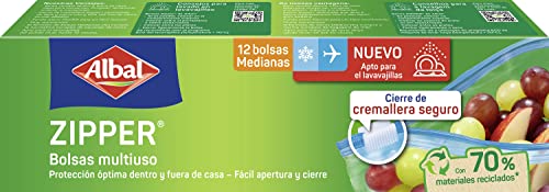 Albal Sacchetti Multiuso Zipper 1 Litro, Realizzati Con 70% Di Materiali Riciclati, Molto Resistenti, Riutilizzabili, Riciclabili, Chiusura Lampo Erme