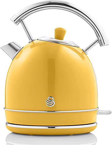 Swan Retro Bollitore Elettrico 1,8 Litri, Design Vintage, Spegnimento Automatico Controllore Strix, Senza Fili, Acciaio Inossidabile, Senza Bpa, 3000