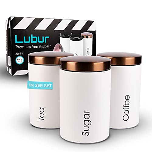 Lubur Premium Vorratsdosen Set - 3X Aufbewahrungsdose Für Lebensmittel - 1L Vorratsbehälter In Edlem Design Storage Jars - Pflegeleichte Vorratsdose M