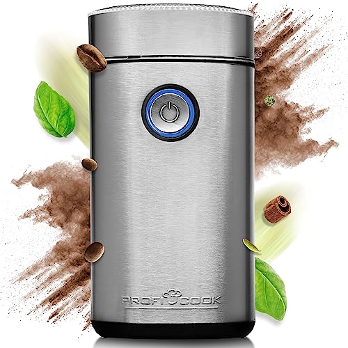 Profi Cook Pc-Ksw 1216 - Macinacaffè Elettrico Da 40 G, Motore Da 150 Watt, Lama A 2 Lame In Acciaio Inox, Corpo In Acciaio Inox