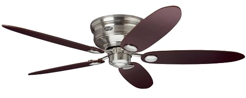 Hunter Fan Ventilatore Da Soffitto Low Profile 132Cm Per Interni, Con Catena A Strappo, 4 Pale Intercambiabili Color Acero E Color Cioccolato, Ideale 
