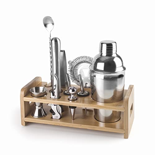 Lacor - 62181 - Kit Cocktail, Shaker, Utensili Da Cocktail, Design Portatile, Bpa Free, Supporto In Bambù, Per Professionisti E Dilettanti, Acciaio In