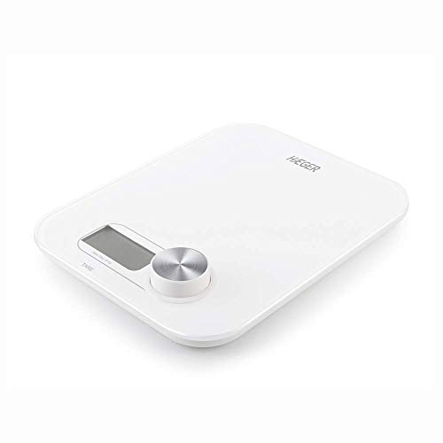 Haeger Nobatt - Bilancia Da Cucina Senza Batterie, Max. 5 Kg, Tecnologia Senza Batteria: Pulsante Girevole Per Generare Energia, Funzione Tara, Indica