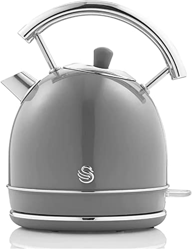 Swan Retro Bollitore Elettrico 1,8 Litri, Design Vintage, Spegnimento Automatico Controllore Strix, Senza Fili, Acciaio Inossidabile, Senza Bpa, 3000