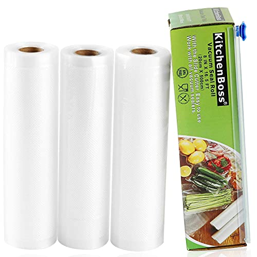 Kitchenboss Sacchetti Per Il Sottovuoto Alimenti, 3 Rotoli 20X500Cm, Sacchetti Sottovuoto Alimenti, Rotoli Per Sottovuoto Alimenti Rotolo Sottovuoto A