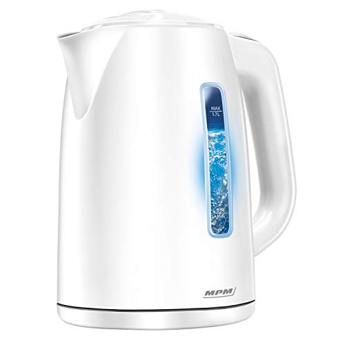 Mpm Mcz-66 Bollitore Elettrico Illuminazione Interna, Capacità 1.7L, Filo, Senza Bpa, Filtro Anticalcare Staccabile, Spegnimento Automatico, 2200W, Bi
