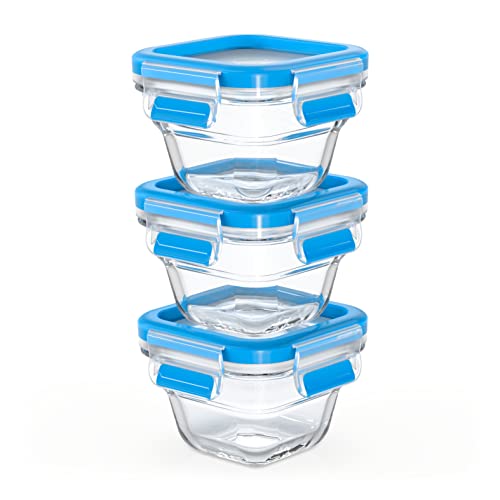 Emsa N10507 - Set Di 3 Contenitori Per Alimenti In Vetro Con Chiusura A Clip, 3 X 0,18 L, Impilabili, Adatti Al Congelatore, Adatti Al Forno, Al Micro