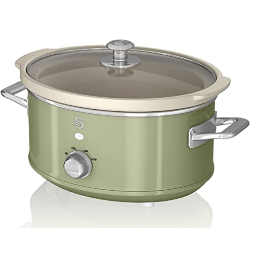 Swan Retro Sf17021Gneu Slow Cooker 3,5L Contenitore Di Cottura Rimovibile, Ceramic Non-Stick Pfoa & Ptfe Free, 3 Livelli Di Temperatura, Coperchio Di