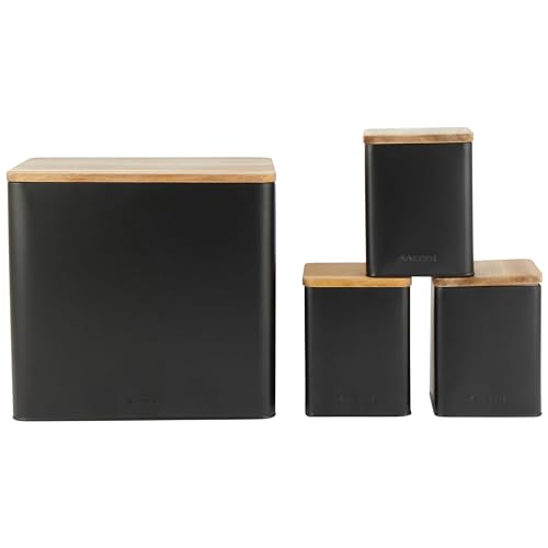 Salter Bw12900Eu7 Toronto Set Da 4 Pezzi Da Banco – Portapane, Tè, Zucchero, Caffè, Contenitori Per Conservazione, Finitura Nera Verniciata A Polvere,