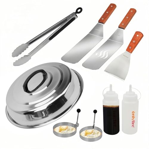 Onlyfire Fpa-5117 Professionale Set Di Spatole Per Griglia, Barbecue Utensili Da Cucina Per Plancha Flat Top All' Aperto Campeggio, Cloche Da 12", 9 P