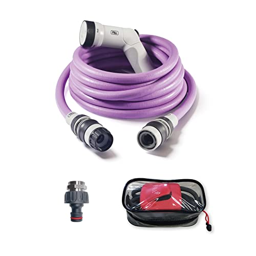 Fitt Ikon Plus 15M Kit Con Tubo Acqua Da Giardino Estensibile, Leggero Con Pistola Multigetto, Adattatore Rubinetto E Supporto, Lavanda