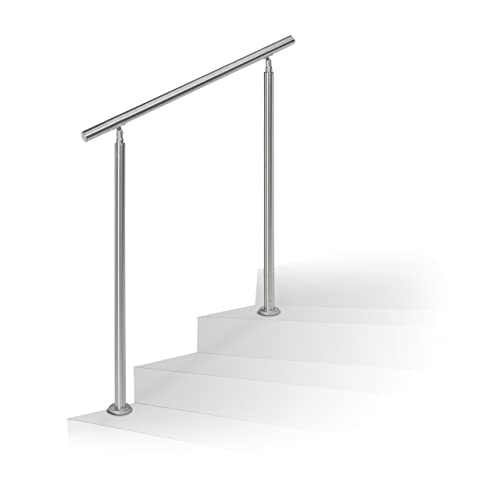 Relaxdays 10020766_634 Set Ringhiera Per Scale In Acciaio Inox Per Interni E Esterni Corrimano 1,0 M 2 Pali Senza Traverse Argento
