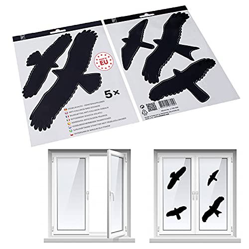 Swissinno Adesivi Di Protezione Per Uccelli, Avvertimento Per Vetrate Di Porte E Finestre, Set Da 5 Sagome, Nero, Resiste Ai Raggi Uv