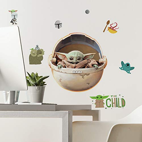 Roommates Rmk4655Scs - Adesivi Da Parete Con Scritta "The Mandalorian The Child", Colore: Verde/Marrone/Grigio