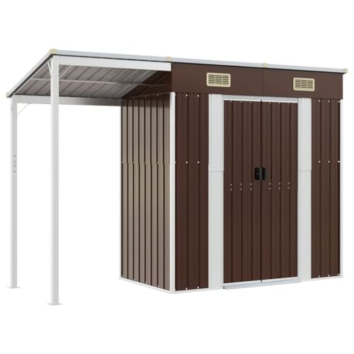 Vidaxl Capanno Giardino Tetto Esteso Marrone 277X110,5X181Cm Acciaio