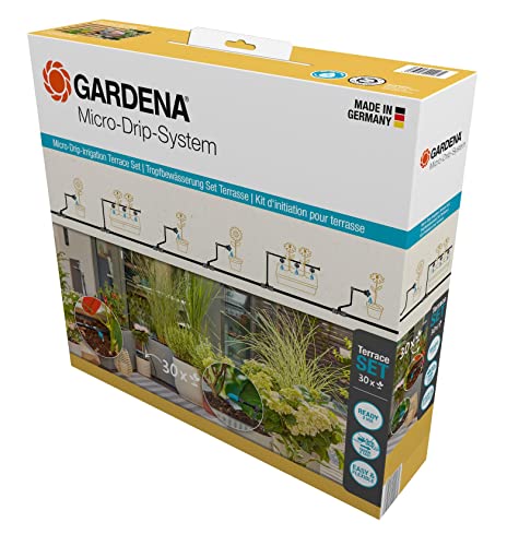 Gardena Set Per Irrigazione A Goccia Per Terrazzo (30 Piante) Micro-Drip-System: Pronto All’Uso, Sistema Irrigazione A Risparmio Idrico, Tecnica Colle