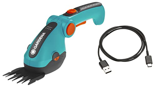 Gardena Forbici A Batteria Per Erba Comfortcut Li: Forbici Per Prato Con Larghezza Di Taglio Di 8 Cm, Impugnatura Comoda Inclinabile Con Indicatore A