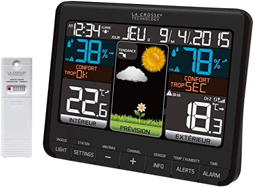 La Crosse Technology - Ws6825 Bla, Stazione Meteorologica, Con Sensore Esterno E Supporto A Muro, Colore: Nero