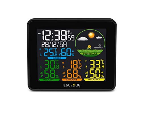 Explore Scientific Wsh4005C Stazione Meteo Radio-Controllata, Barometro Con Previsioni Del Tempo , Temperatura/Umidità Int/Ext, 3 Sensore Inclusi , Me