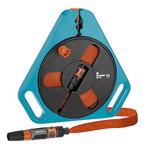 Gardena Classic Tubo Flessibile Roll-Fix 15 Con Cassetta (Ø 12 Mm In Cassetta), Dispositivo Di Sicurezza Automatico, Inclusa Siringa, Con Dispositivi