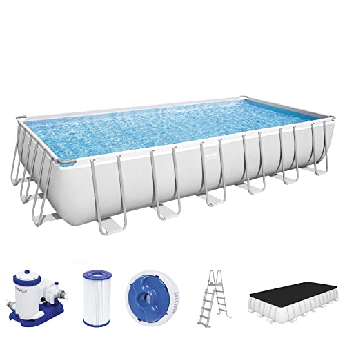 Bestway Power Steel Frame - Set Completo Per Piscina Con Pompa Filtrante, 732 X 366 X 132 Cm, Colore: Grigio Chiaro