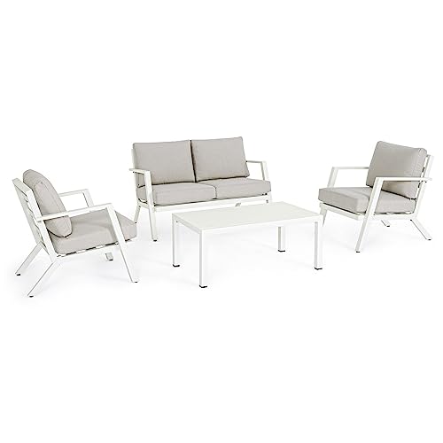 Set Da Giardino Esterno Salotto Harley Con Divano Tavolino 2 Poltrone Bianco
