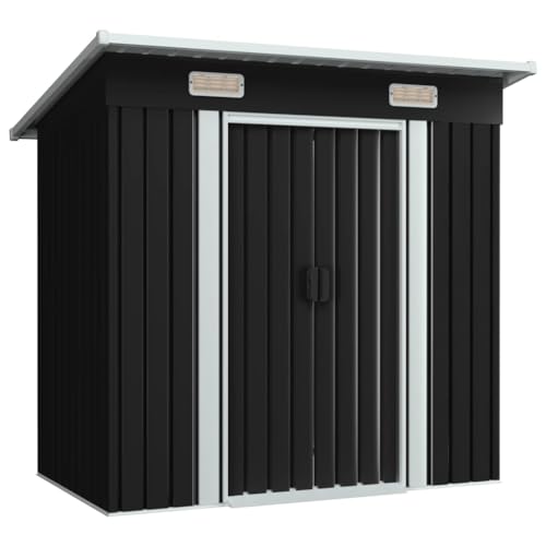 Vidaxl Capanno Per Attrezzi Da Giardino Ventilato Ingresso A Scorrimento Robusto Casetta Da Esterno Magazzino Antracite In Acciaio Zincato