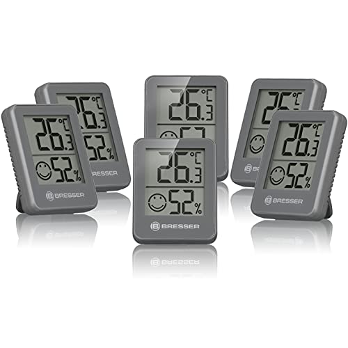 Bresser Termometro Igrometro Temeo Hygro Indicator, Set Da 6 Pezzi, Da Posizionare O Da Montare A Parete Con Indicatore Di Temperatura Ambiente, Grigi