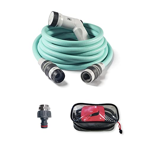 Fitt Ikon Plus 15M Kit Con Tubo Acqua Da Giardino Estensibile, Leggero Con Pistola Multigetto, Adattatore Rubinetto E Supporto, Aquamarine
