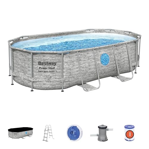 Bestway 56714-4 Set Piscina Fuori Terra Power Steel Swim Vista Ii Ovale Da 427X250X100 Cm