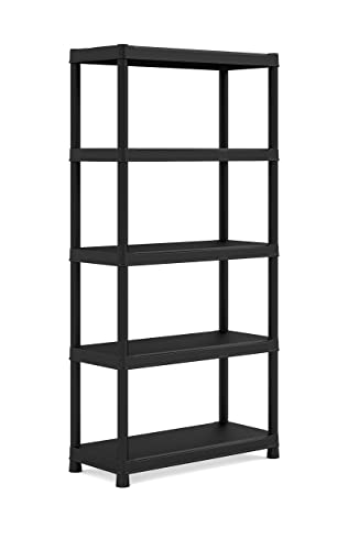 Keter Plus Double Scaffale 5 Ripiani Pieni E Doppia Opzione Di Montaggio, Nero, 90X40X182 Cm