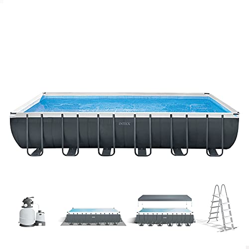 Intex 26364Np – Piscina Fuori Terra Ultra Xtr Frame Rettangolare, Pompa Filtro 7900 L/H, Scaletta, Telo Base E Copertura, 31805 L, Acciaio E Pvc, Grig