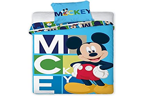 Aymax S.P.R.L. Mickey Mouse - Set Copripiumino 140 X 200 Cm + Federa 63 X 63 Cm, Motivo: Disney