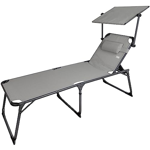 Aktive 62613 Lettino Pieghevole Multiposizione Con Parasole, 193 X 67 X 85 Cm, Campeggio, Grigio