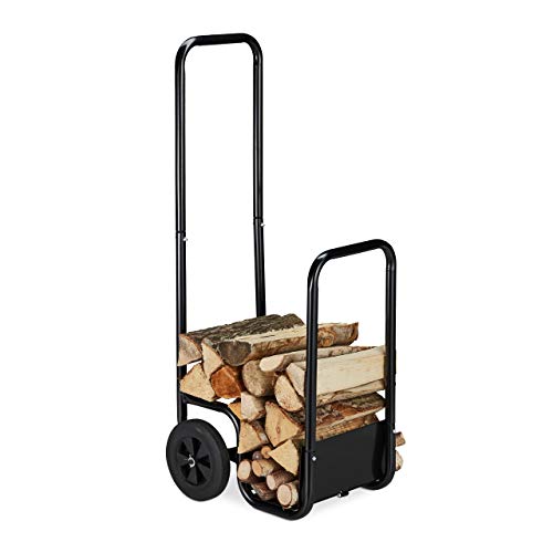 Relaxdays Carrello Per Legna, Da Trasporto, In Acciaio, Con 2 Ruote, Contenitore, Capacità Di Carico Fino A 40 Kg, Nero