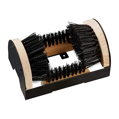 Relaxdays Pulisci Scarpe, Pulitore Per Esterni, Setole Robuste, Fissaggio Pavimento, Stivaletti & Scarponi,Nero/Naturale