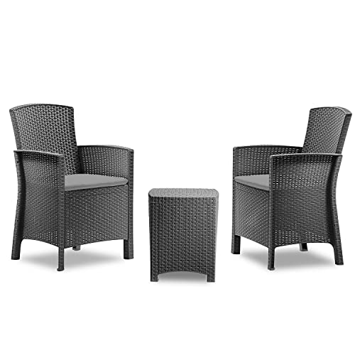 Bica Lido Terrace Set - Set Mobili Da Esterno 2 Poltrone, Tavolino Contenitore E Cuscini Per La Seduta, Grafite