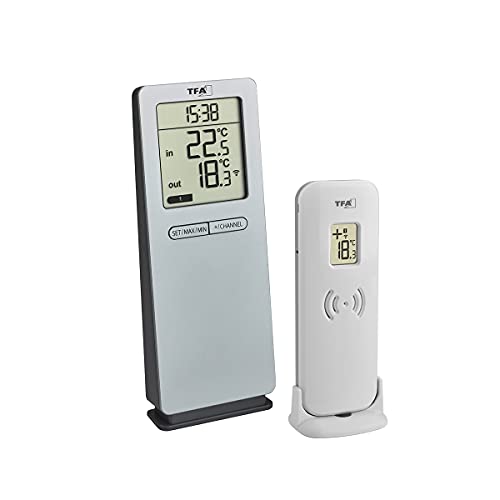Tfa Dostmann Termometro Radio Logoneo, 30.3071.54, Temperatura Ambiente E Temperatura Esterna, Con Sensore Esterno, Digitale, Argento