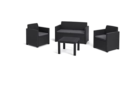 Keter Alabama Lounge Set, Mobili Da Giardino Con Divano 2 Posti, 2 Poltrone E Tavolino, Grafite