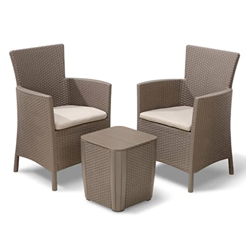 Keter Iowa Balcony Set, Set Mobili Da Esterno 2 Poltrone E Tavolino Contenitore Cappuccino