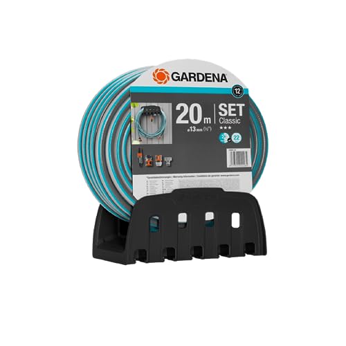 Portatubo A Parete Gardena Con Tubo: Kit Con Tubo (20 M), Lancia E Supporto, Resistente, Combinabile Con Tutti Gli Apparecchi Gardena (18005-20)