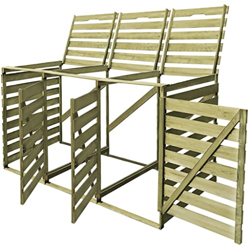 Vidaxl Copribidoni 240 L 3 Bidoni Spazzatura Pattumiera Da Giardino Copribidone Per Rifiuti Deposito Per Rifiuti Da Esterni Terrazza Patio Legno Pino