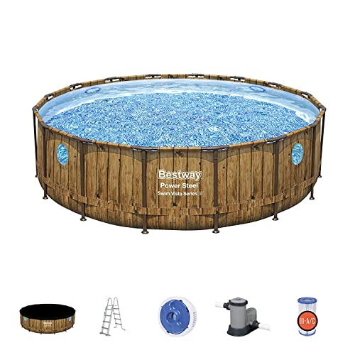 Bestway 56725-4 Set Piscina Fuori Terra Power Steel Swim Vista Series Rotonda Con Oblò Da 488X122 Cm
